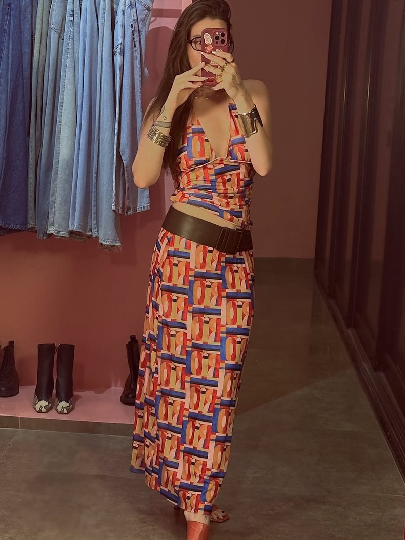 Vestido longo na estampa Rio Gráfico